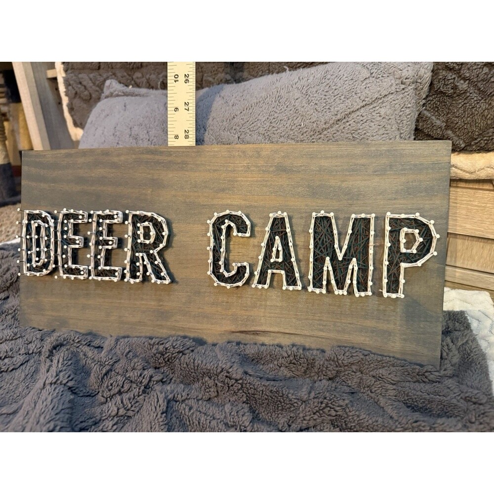 Handmade Deer Camp -String Art Plaque on grey Wood-hunting gift-mancave sign